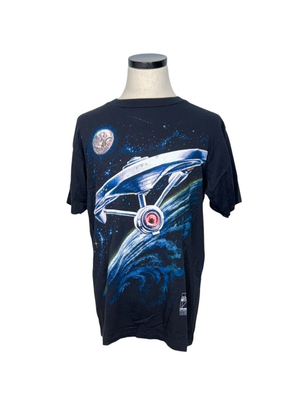 Star Trek 90s Vintage Tultex Cotton Large Black Graphic T-Shirt Space Enterprise